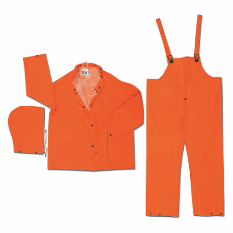 Áo mưa 3 mảnh, mũ trùm đầu có thể tháo rời, áo khoác/ yếm tổng thể, màu cam