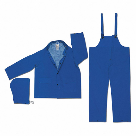 3-Piece Rain Suit, Detachable Hood, Jacket/Bib Overall, Blue