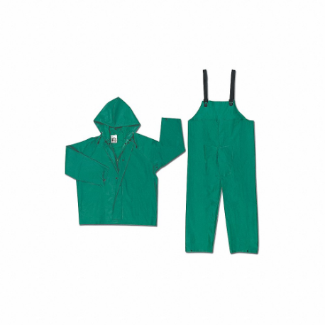 Traje impermeable de dos piezas con chaqueta/pechera, verde, M, PVC, capucha adjunta