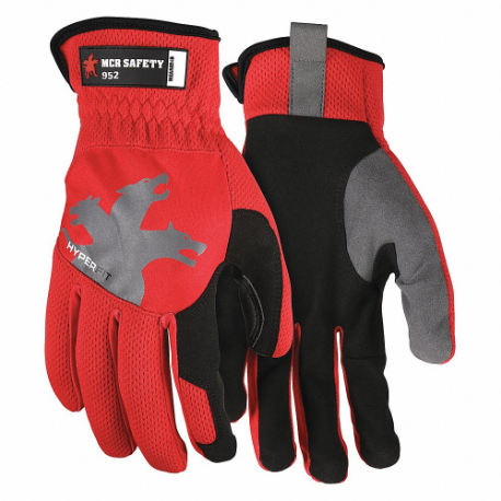 Mechanics Gloves, Size L, Mechanics Glove, Full Finger, Synthetic Leather, Red, Pr, 1 Pair
