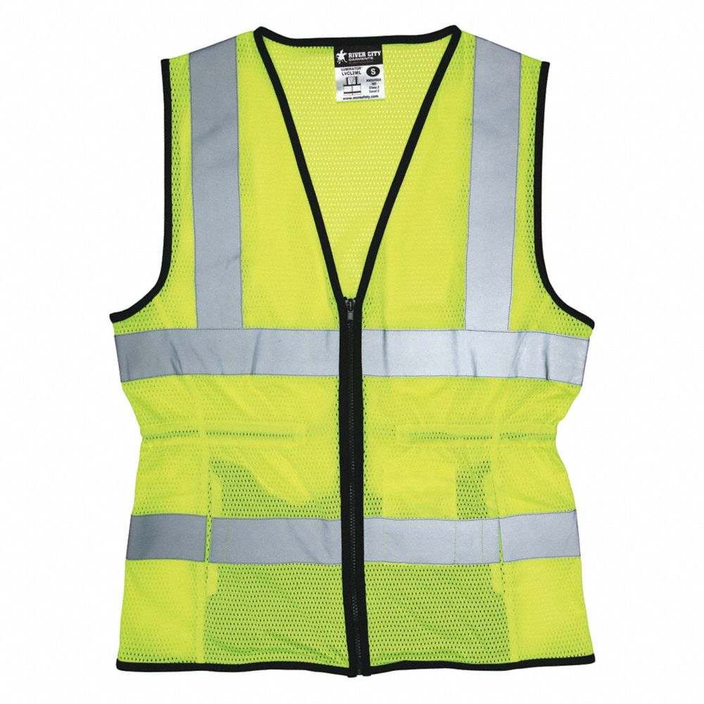 Safety Vest, Yellow/Green, Silver, Zipper, 2XL Size
