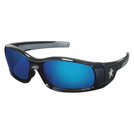 Safety Glasses, Traditional Frame, Full-Frame, Blue Mirror, Black, Black, M Eyewear Size