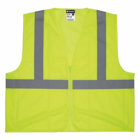 Gilet ad alta visibilità, ANSI Classe 2, U, M, lime, poliestere solido, cerniera