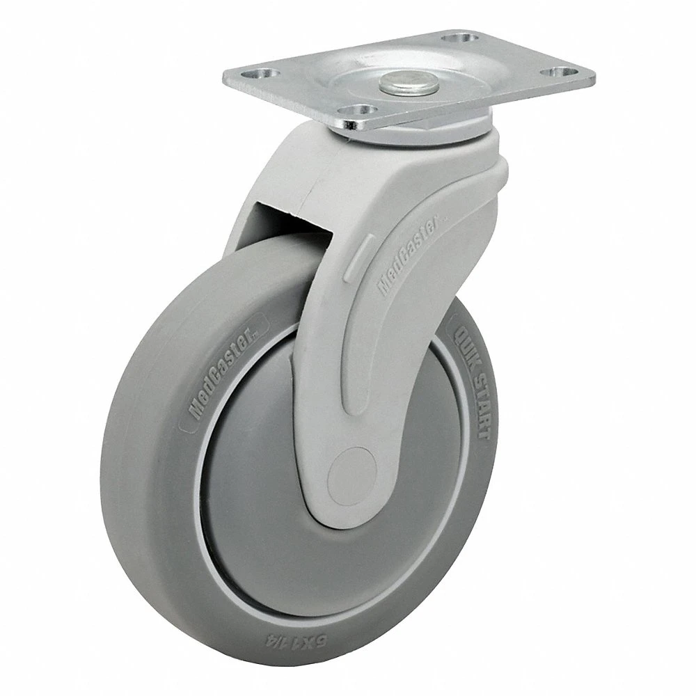 Plate Caster, Swivel, No Brake, Nylon, 6 Inch Dia, 32 mm Wd, Slot, Rectangle