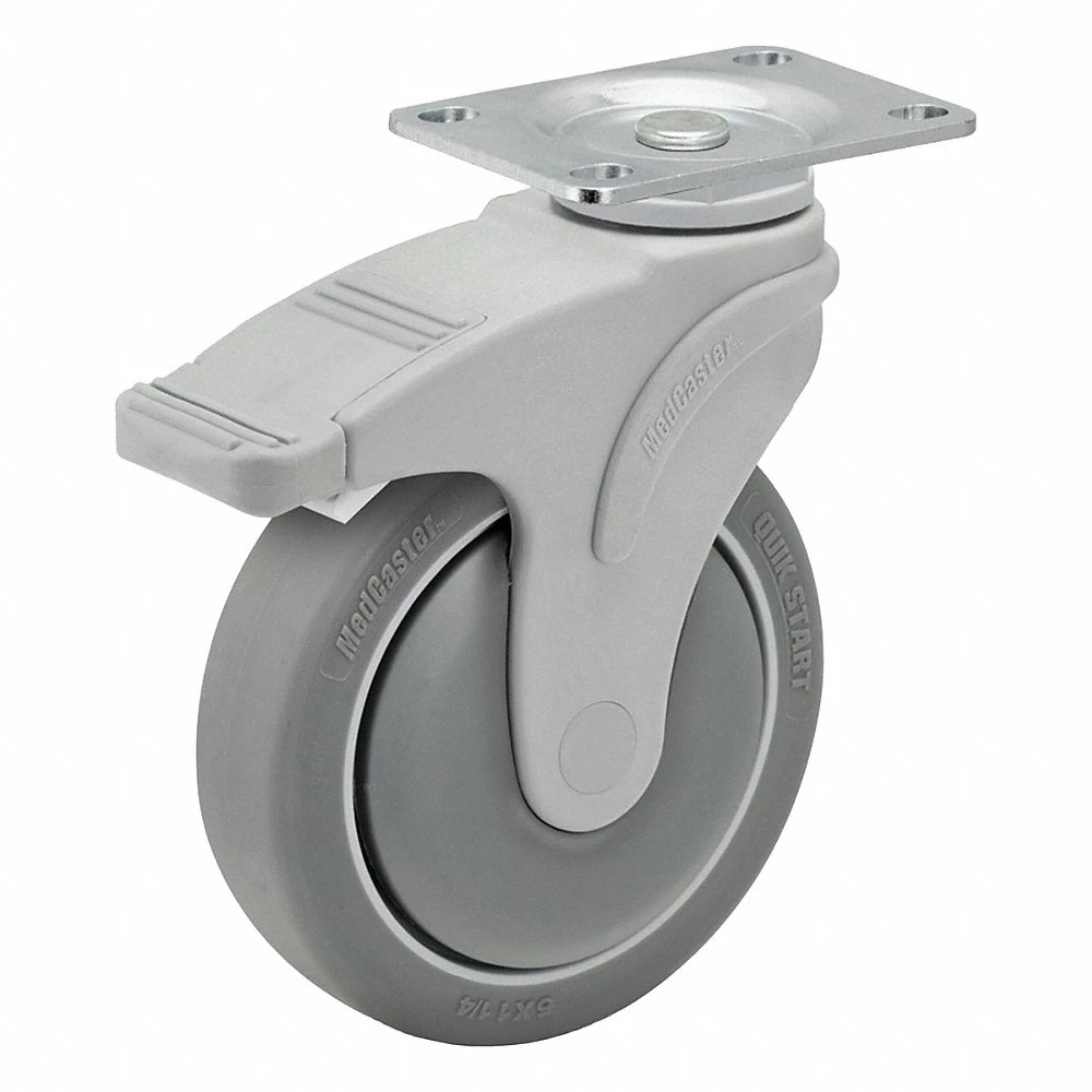 Plate Caster, Swivel, Total Lock, Nylon, 6 Inch Dia, 32 mm Wd, Slot, Rectangle