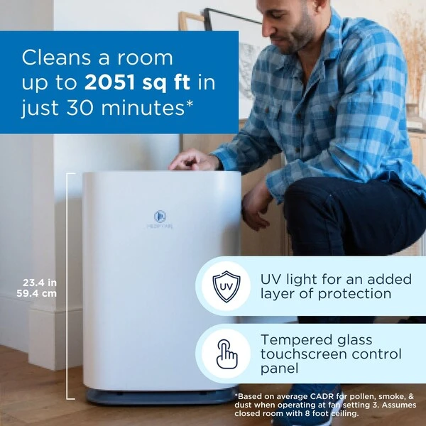 MA125 con UV H14 con filtro HEPA vero, copertura di 2500 piedi quadrati, bianco, confezione da 1