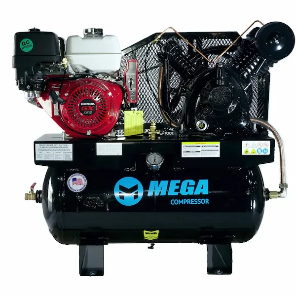 Compresor Mega Power, Honda GX390, arranque con llave, 30 galones, 19 CFM, 175 PSI