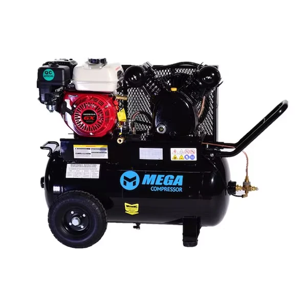 Mega Power Air Compressor, Honda GX200, 20 gal, Wheeled 14.5CFM 90PSI