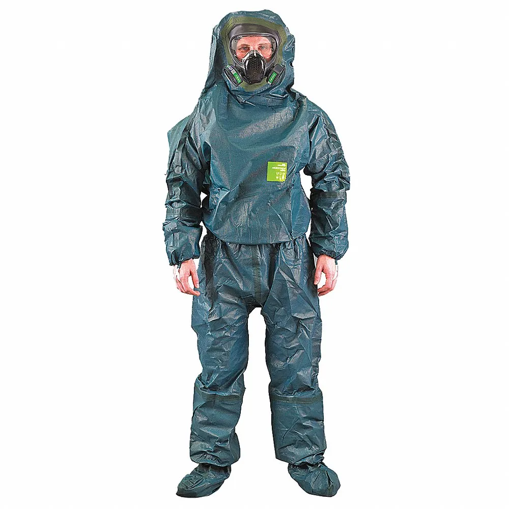 Hooded Chemical Resistant Coveralls, Rear, Taped/Welded Seam, Green, 5Xl