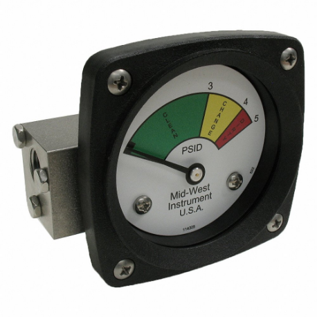 Indicador de presión diferencial de 3 colores, 0 a 5 PSId, 522, Nema 4X, hembra, Npt