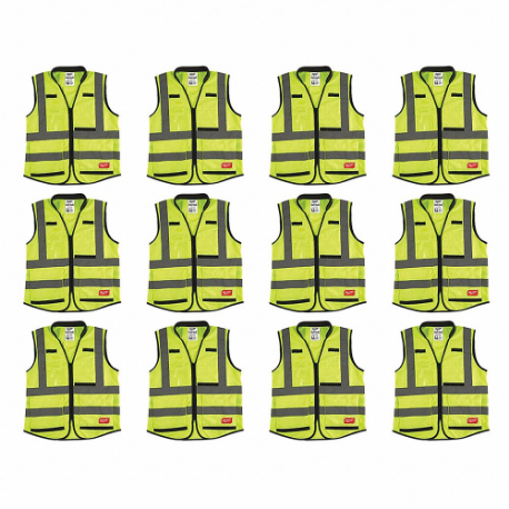 High Visibility Vest, ANSI Class 2, U, 2XL/3XL, Lime, Solid Polyester, Zipper, Men