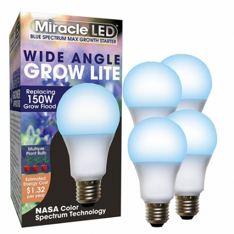 Light Bulb, Blue Spc Mlt Pt LED Grow, PK 4, A19, 150W INC Watt Eq, 120V, 11W