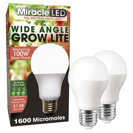 Bóng đèn, Full Spc Mlt Pt LED Grow, PK 2, A19, 100W INC Watt Eq, 120V, 9 W Watts, LED