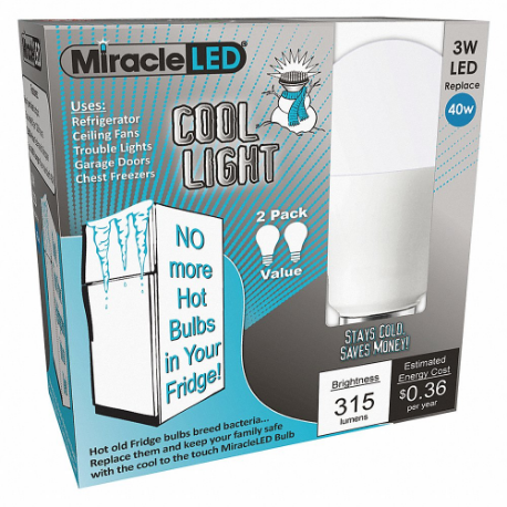 LED Bulb, A15, Medium Screw, 50W INC, 3 W Watts, 315 lm, LED, Medium Screw, 2 PK