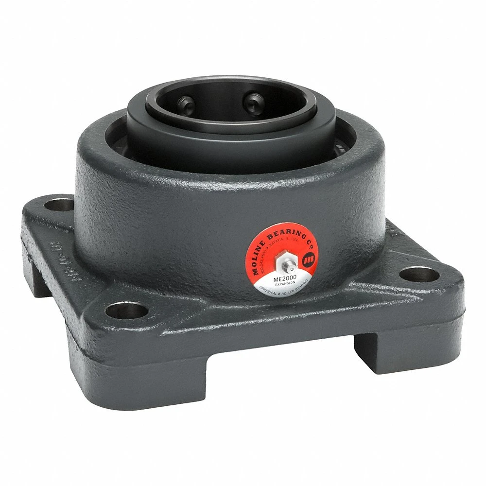 4 Bolt Flange Bearing Spherical Roller, 4 1/2 Inch Bore, Cast Iron, Set Screws, Square