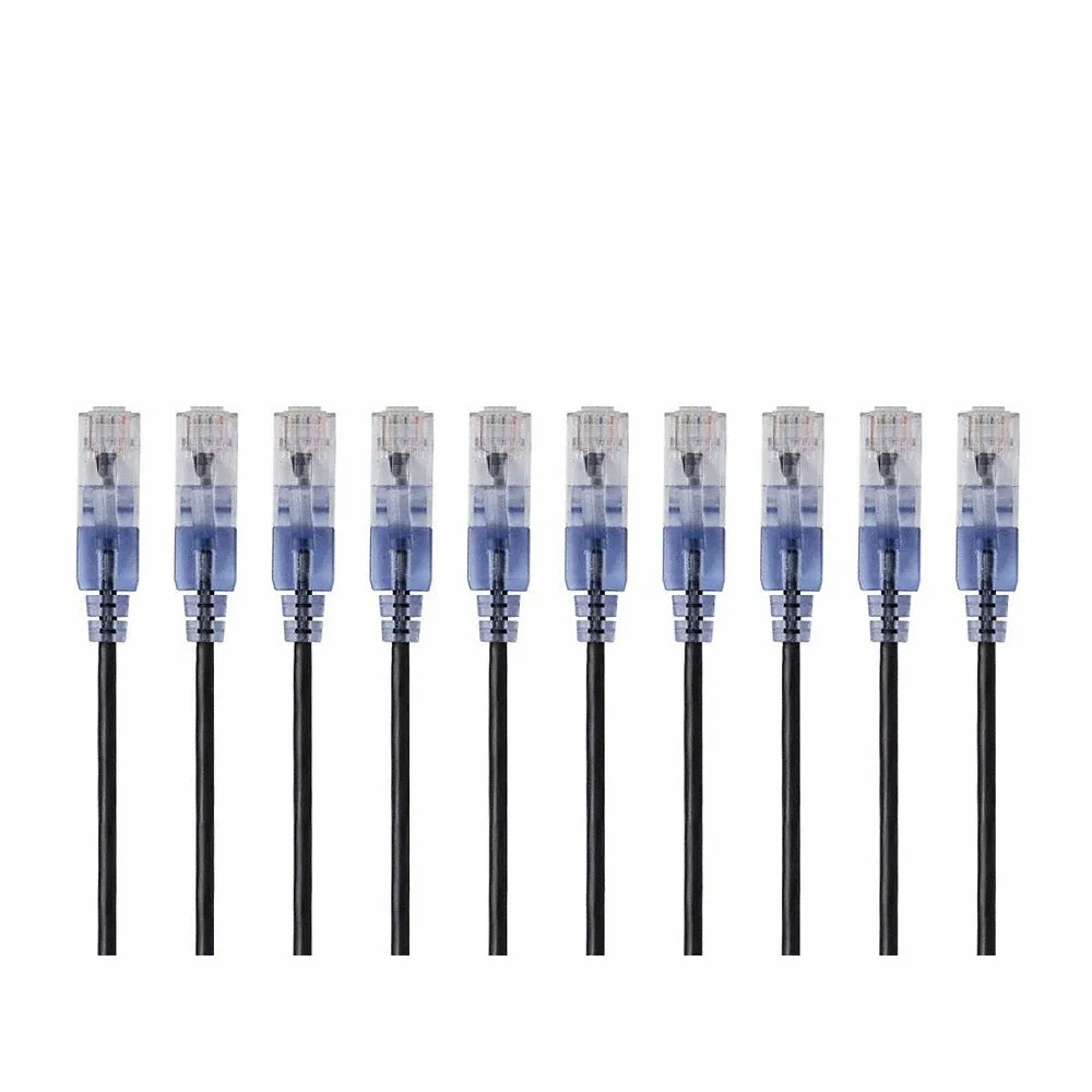 Voice and Data Patch Cord, Round, 30 AWG, Black, 0.5 ft Overall Length, 6A, PVC, 10PK