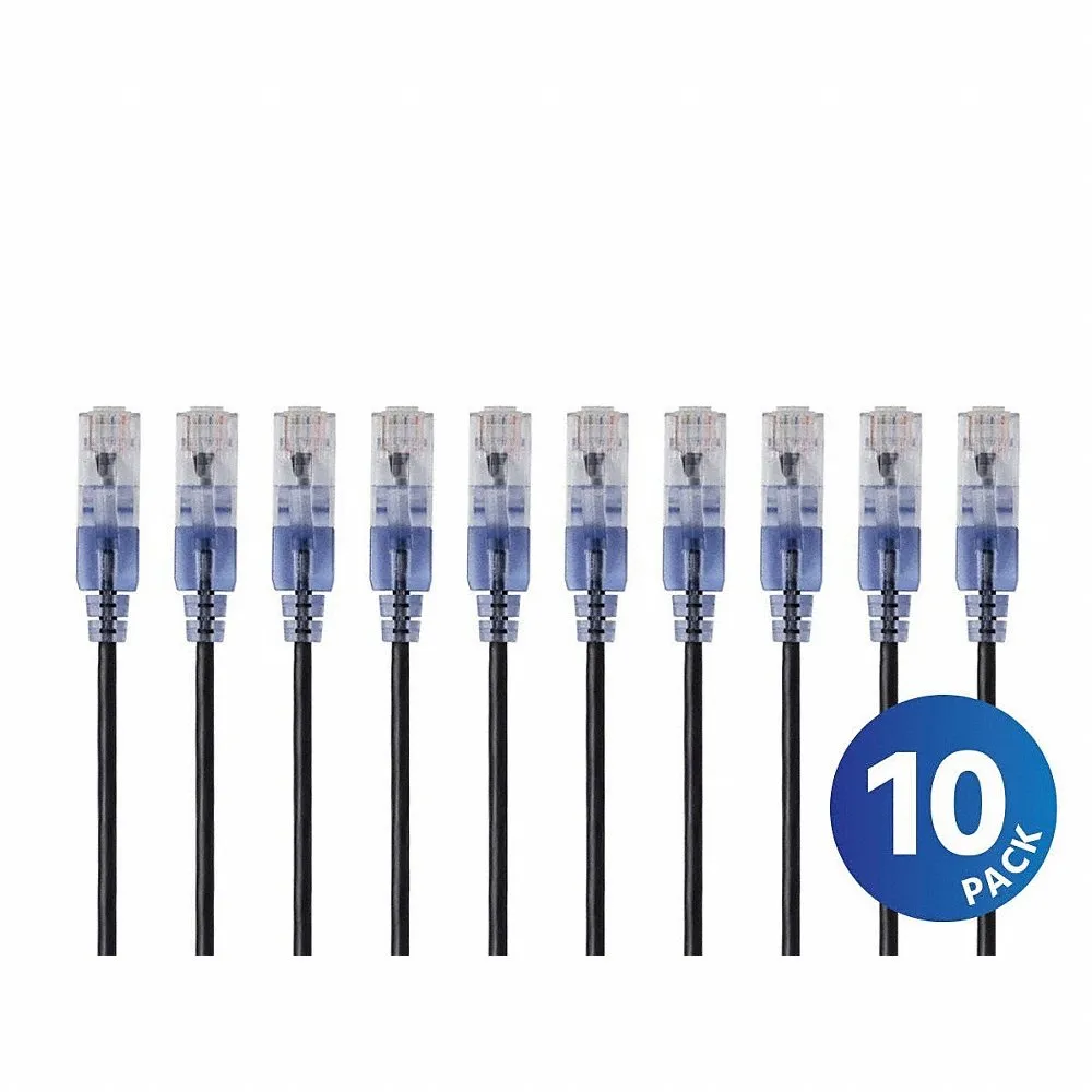 Voice and Data Patch Cord, Round, 30 AWG, Black, 25 ft Overall Length, 6A, PVC, 10PK