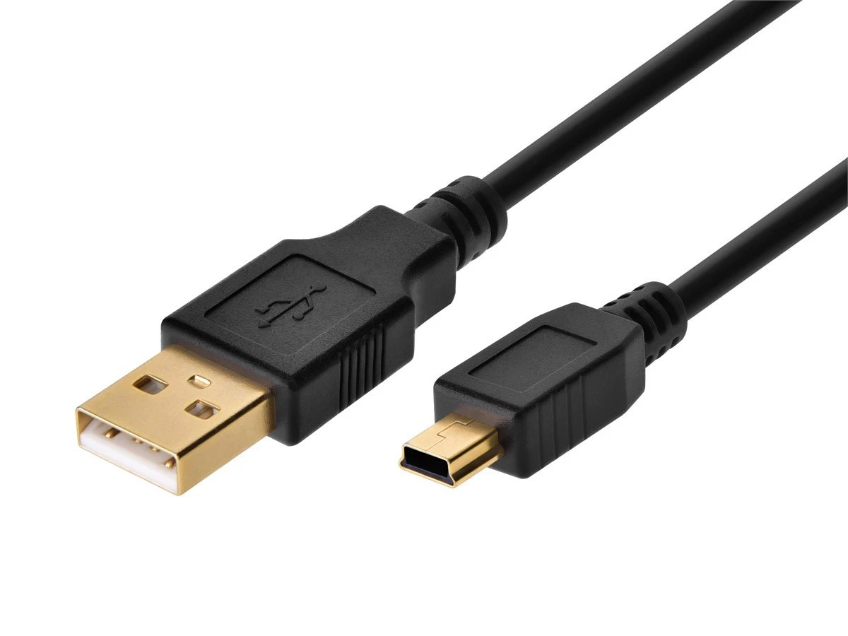 Cable USB 2.0 de 3 pies de longitud, color negro, conector A macho a conector B mini de 5 pines, chapado en plata