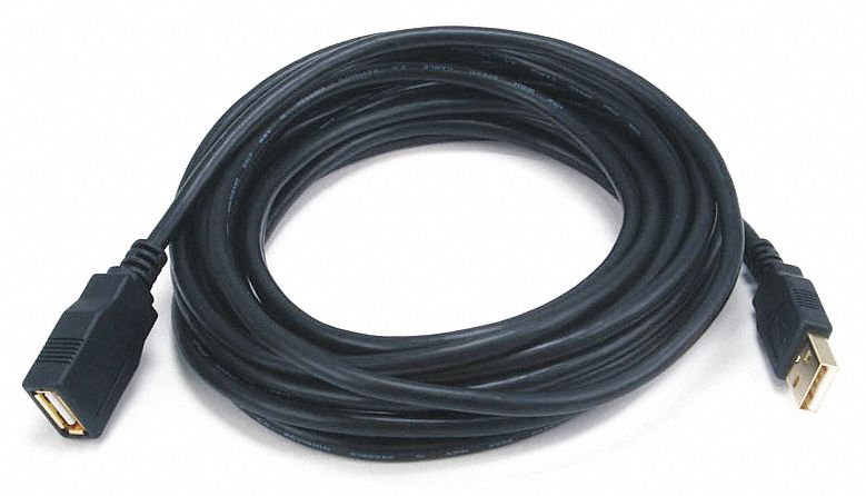Cable USB de extensión, 15 pies longitud, un macho a una hembra, negro