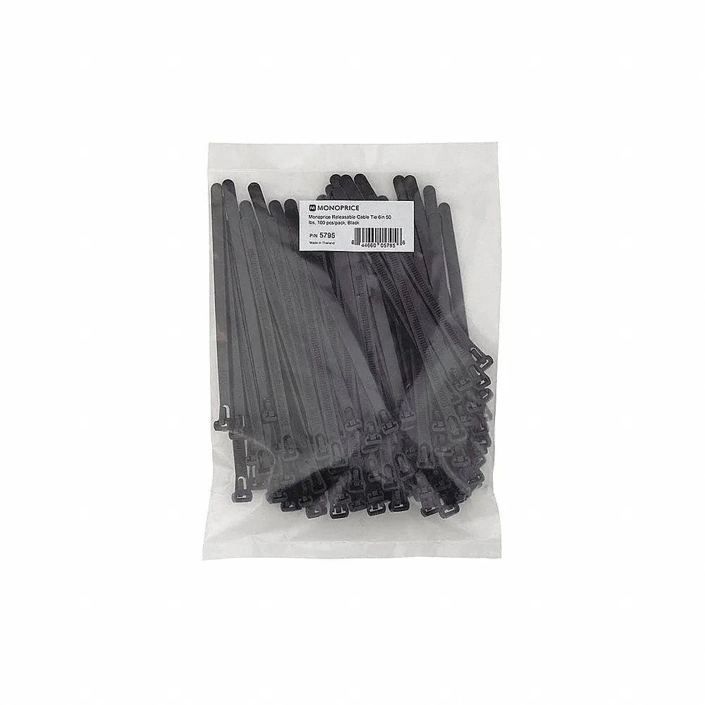Cable Tie, 6 Inch Nominal Length, Black, Std, 50 lb. Tensile Strength
