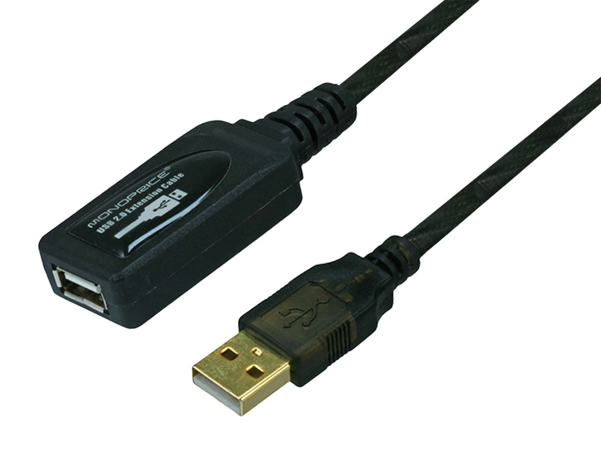 USB Cable, 2.0, 32 ft Cable Length, Black, A Male to A Female