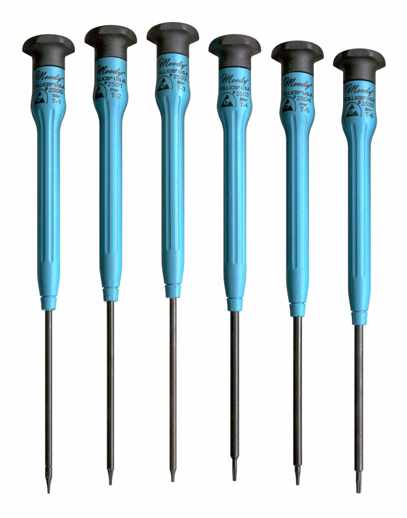 Esd Screwdriver Set, 6 Pc. Fixed Small Star Set, 6 Complete Drivers