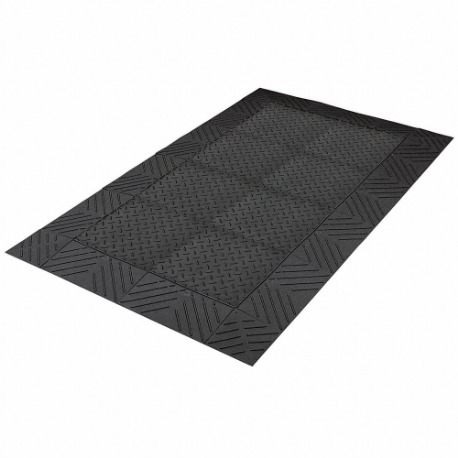 Sammenlåsende antitræthedsmåtte, diamantplade, 3 fod x 5 fod, 1 tomme tyk, sort, vinyl