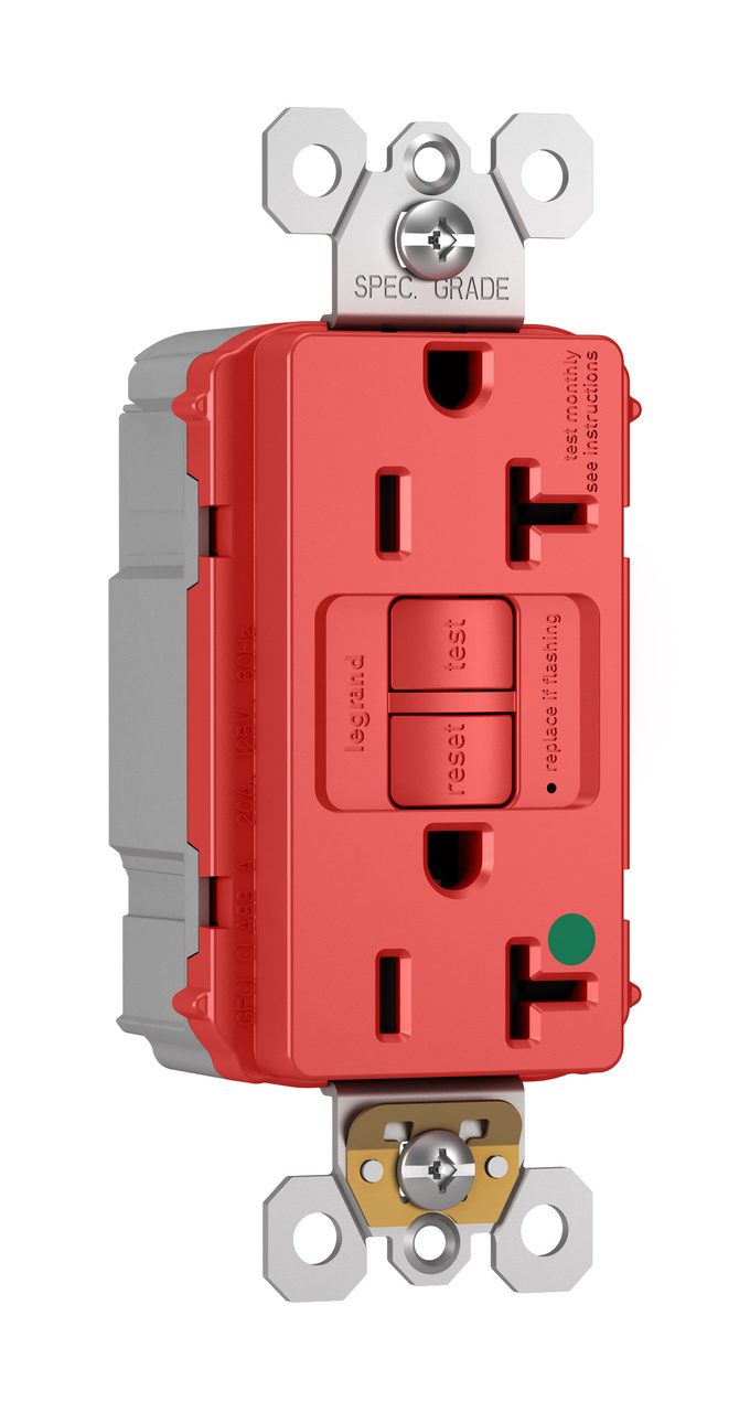 GFCI Receptacle, Isoltaed Ground, Hospital Grade, 20A, Red