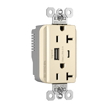 USB Charger Receptacle, 20A, Light Almond