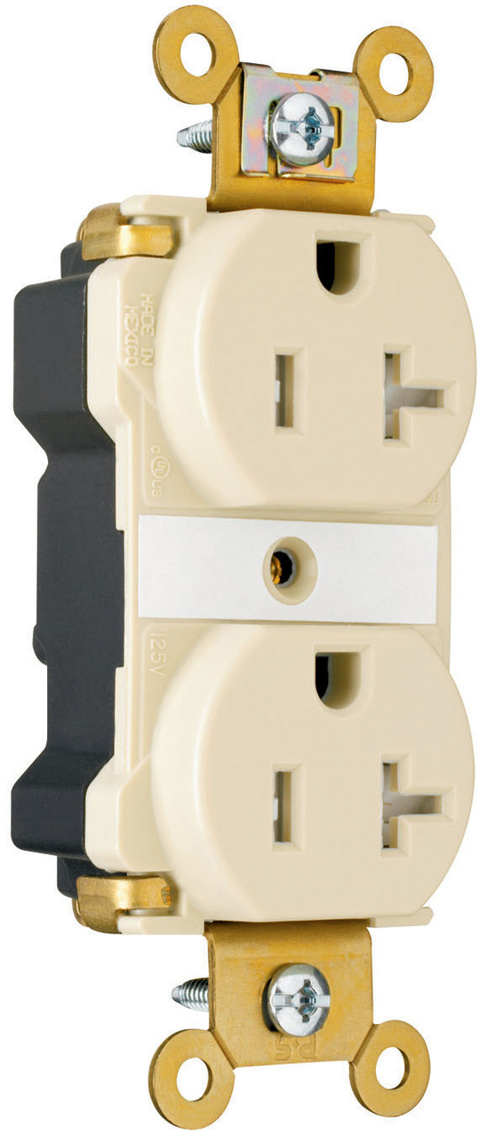 Extra Heavy Duty Duplex Receptacle, Tamper Resistant, 20A, 125V, Ivory
