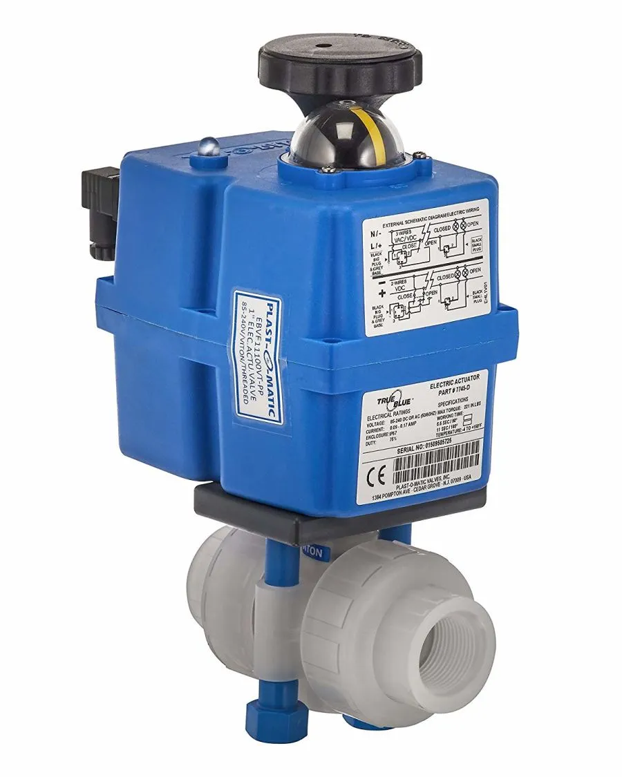 Electrically Actuated Ball Valve, Polypro, NPT Threaded, EPDM Seal, 1-1/2 Inch Size
