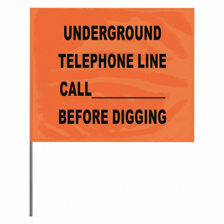 Marking Flag, 4 Inch X 5 Inch Flag Size, 21 Inch Staff Height, Orange, Telephone Line