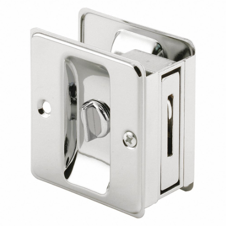 Pocket Door Lock, Sliding Door, Nylon, Chrome, 2 3/4 Inch Length, 3 3/4 Inch Width