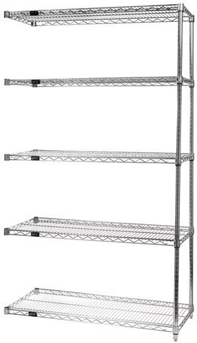 Wire Shelving, 5 Shelf Add-On, 21 x 36 x 74 Inch Size, Chrome