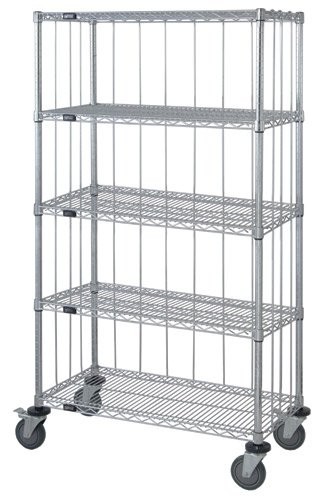3 Sided 5 Wire Shelf Cart, Rods And Tabs, 24 x 60 x 80 Inch Size