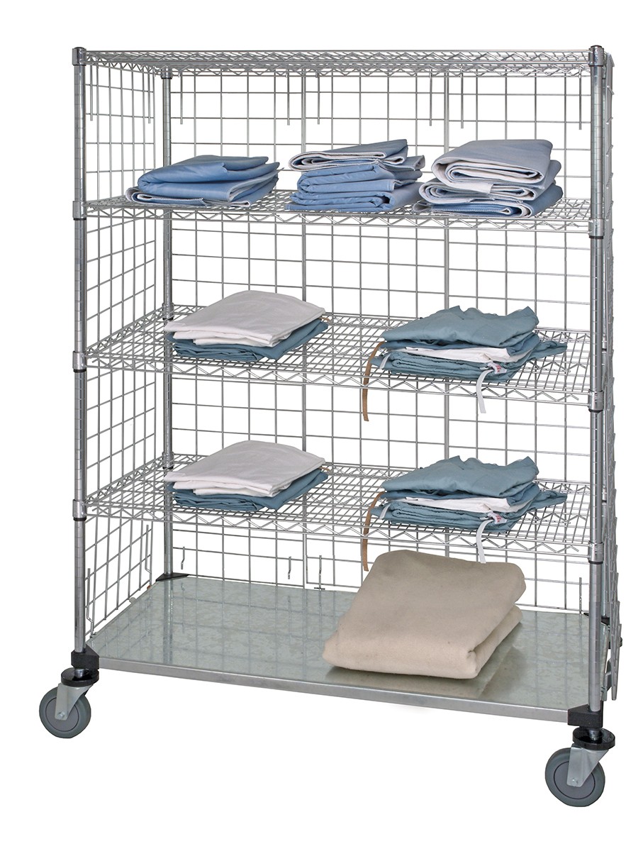 Mobile Cart, 5 Shelf, Enclosed Panels, 24 x 60 x 69 Inch Size