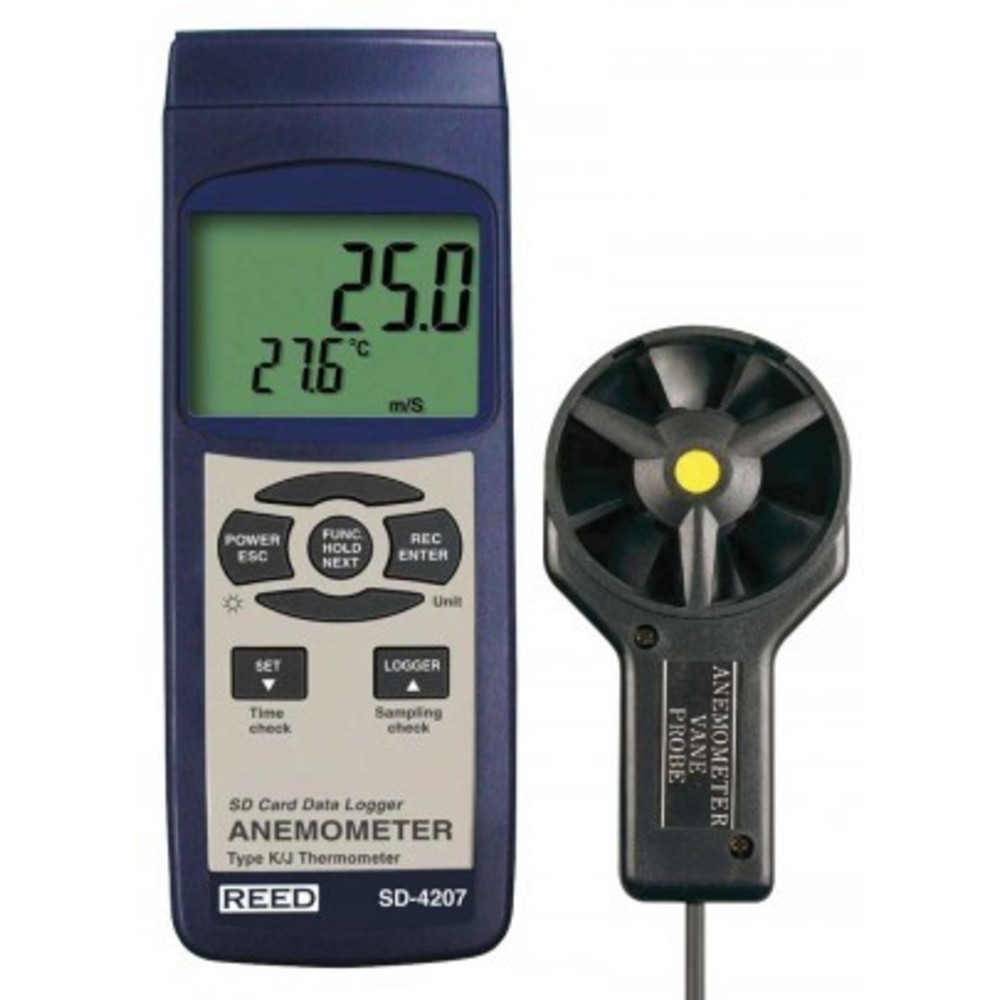 ベーン熱風速計、データロガー、内蔵温度計