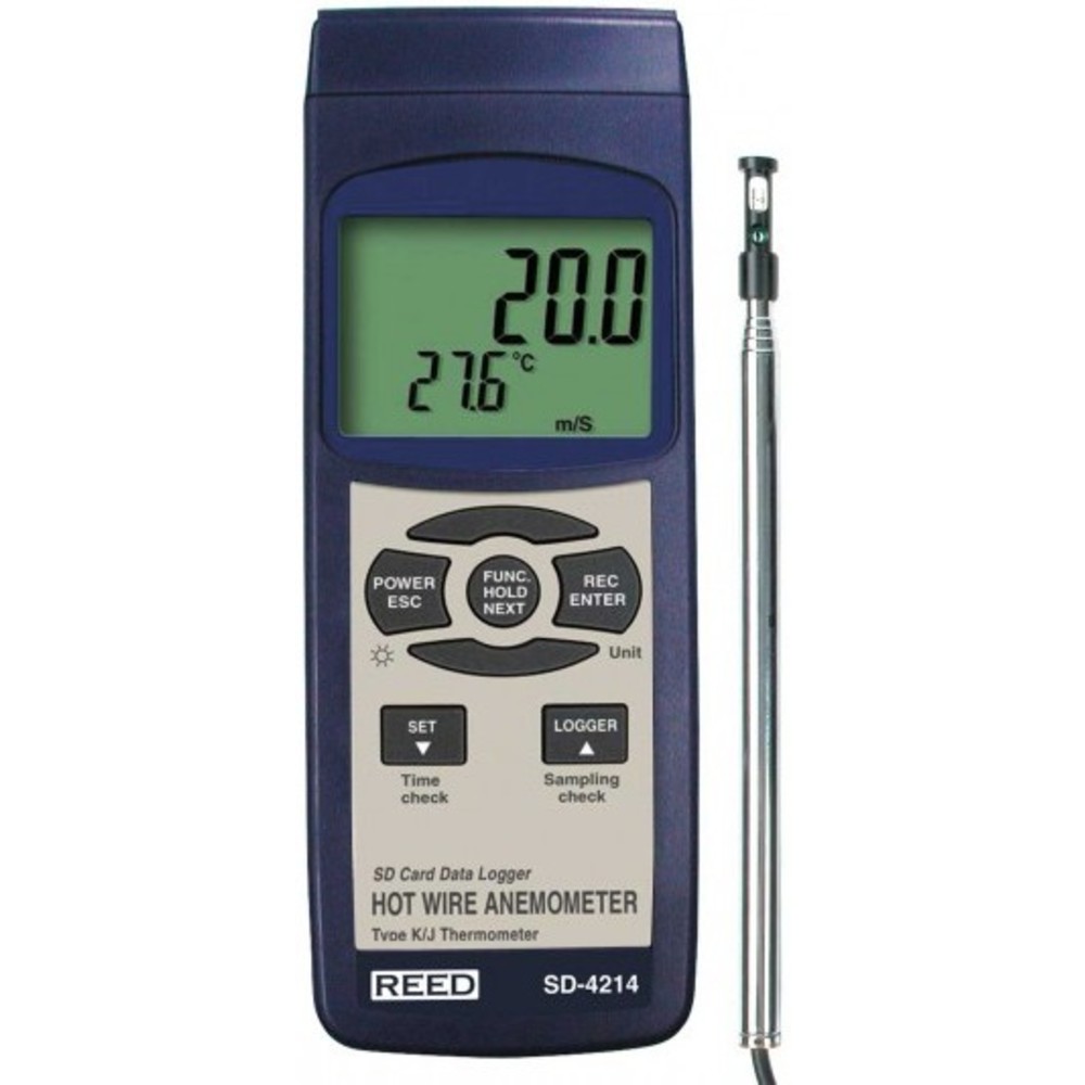 Termoanemometro a filo caldo, registratore dati, frequenza di campionamento da 1 a 3600s