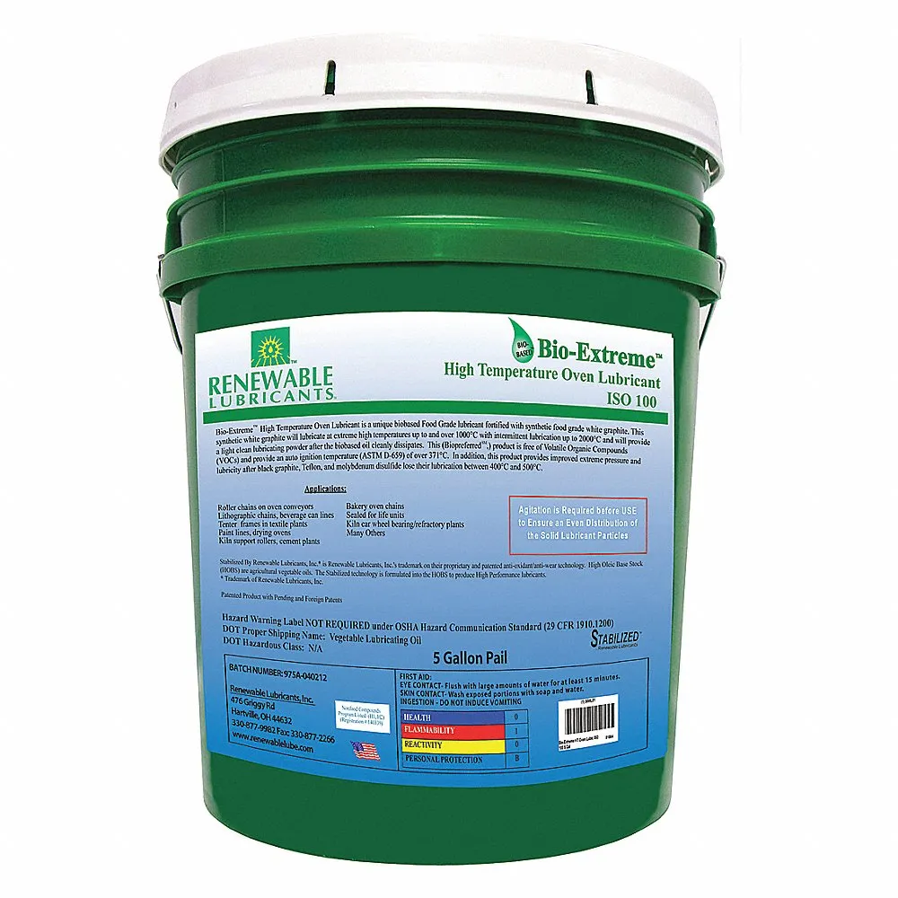 RENEWABLE LUBRICANTS 81864 Bio Extreme Ht Oven Lubricant, Grade 100, Pail 5 Gallon Capacity | CD4AAY
