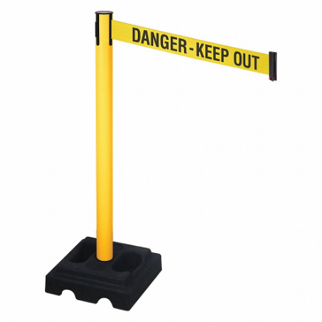 Barrier Post With Belt, PVC, Yellow, 40 Inch Height, 2 1/2 Inch Dia., Square