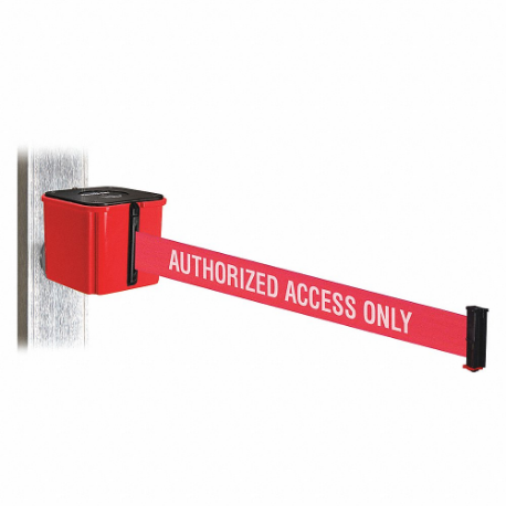Retractable Belt Barrier, Red, Authorized Access Only, Red, 15 ft Belt Length