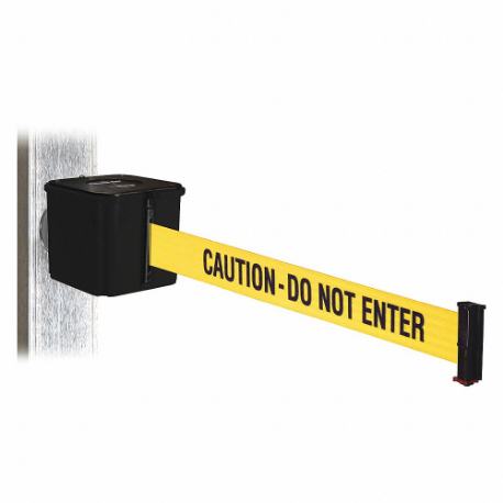 Retractable Belt Barrier, Yellow With Black Text, Black