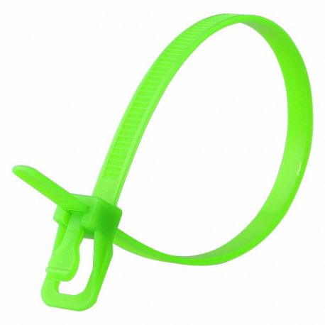 Releasable Cable Tie, 14 Inch Length, Fluorescent Green, Max. 87 mm Bundle Dia, 100 PK