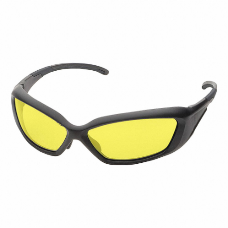 Safety Glasses, Wraparound Frame, Black, M Eyewear Size, Unisex