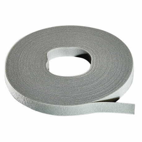 Hook-and-Loop Cable Tie Roll, 75 ft Length, 1 Inch Width, 50 lb Tensile Strength, Gray