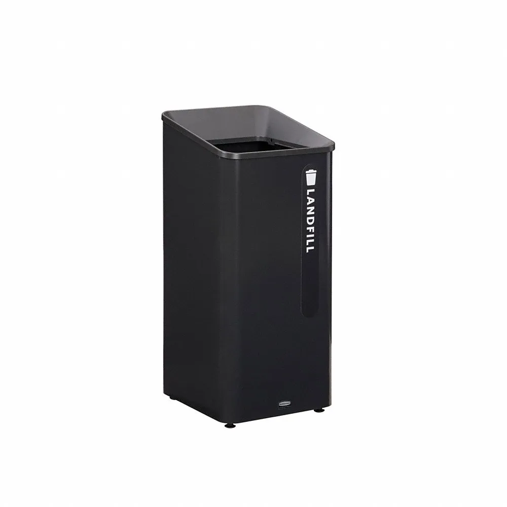 Recycling Can, Square, Metal, Landfill, Black, 23 Gal Capacity