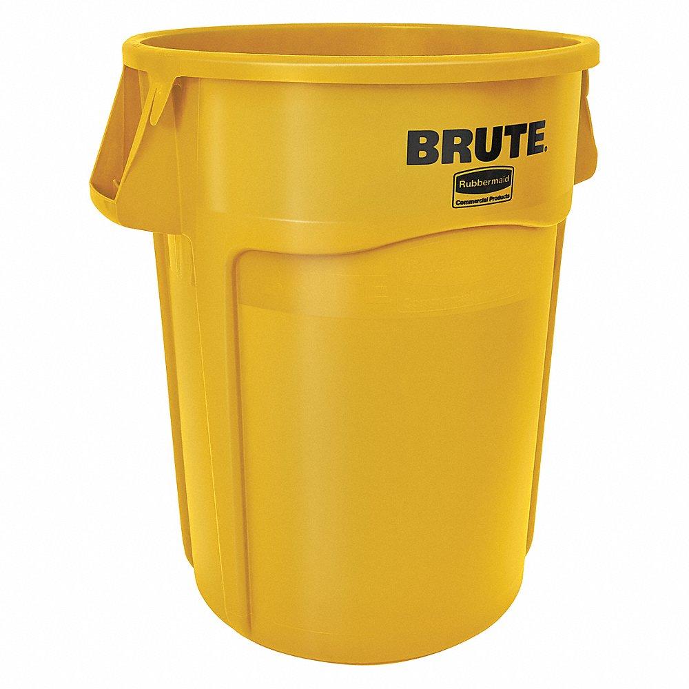 Trash Can, Round, Yellow, 55 gal Capacity, 26 1/2 Inch Width/Dia, 33 Inch Height