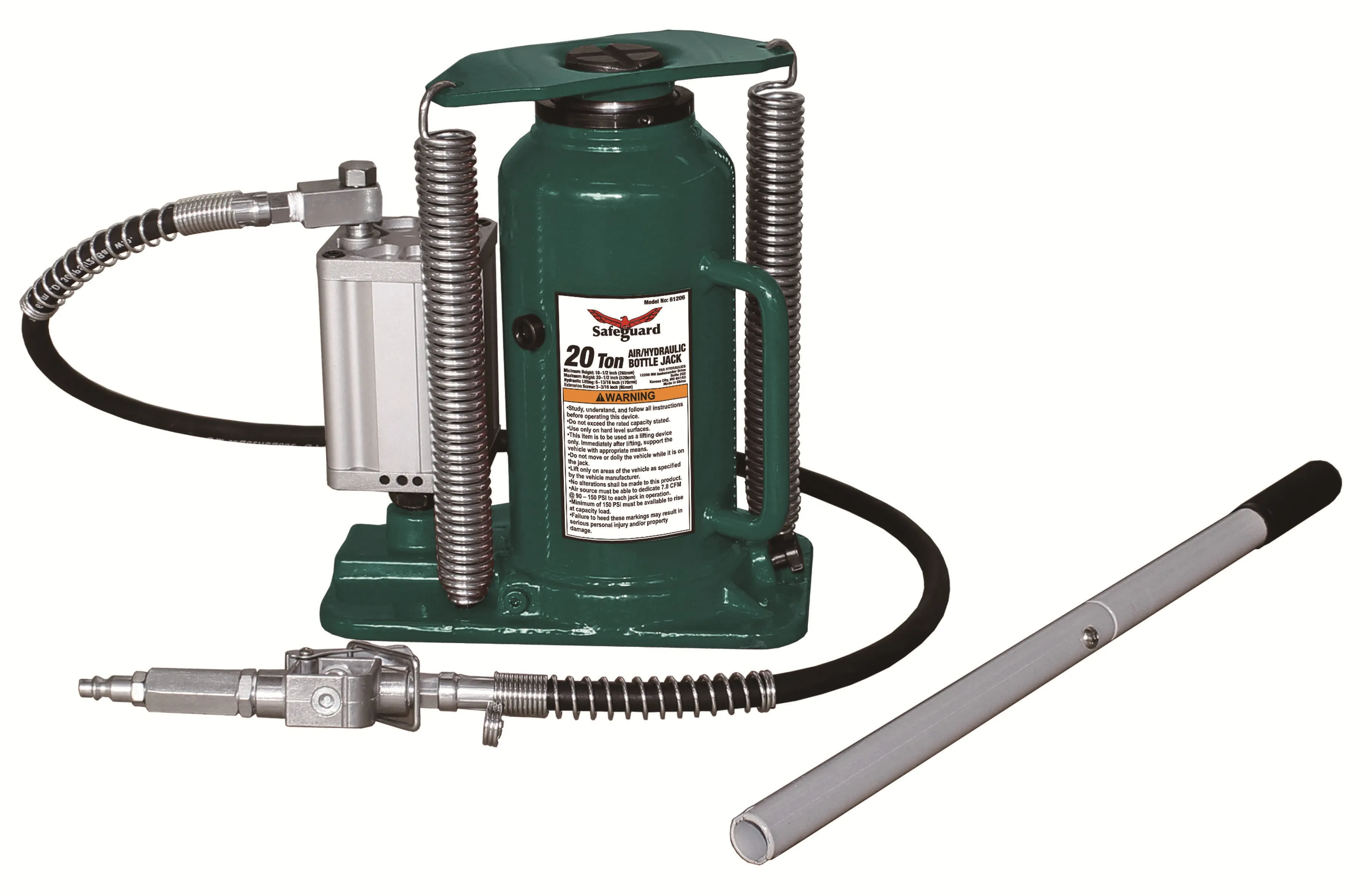 Air/Hydraulic Bottle Jack, Welded Base, Steel, 20 Ton Capacity