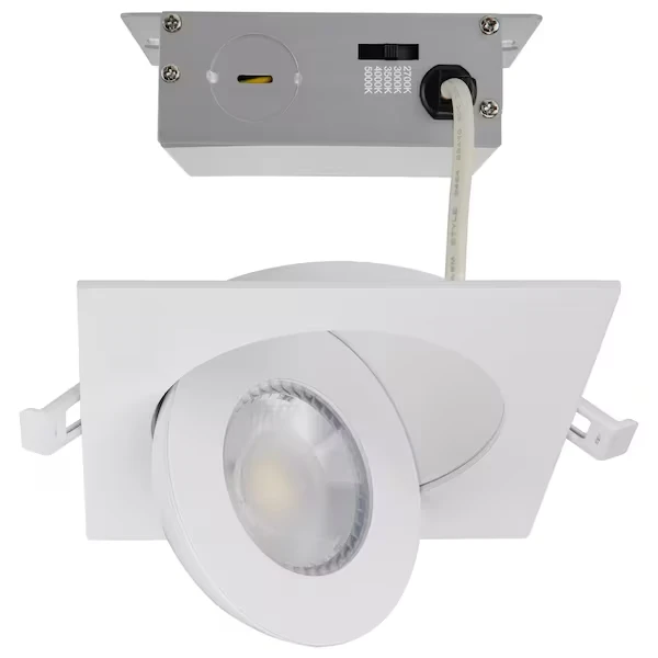 Foco LED empotrable con cableado directo, 9 vatios, CCT seleccionable, cuadrado de 4 pulgadas, controlador remoto