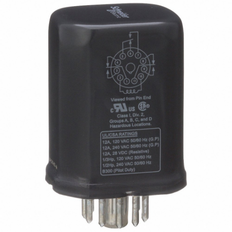 SCHNEIDER ELECTRIC 750XCXH-24A Hermetically Sealed Relay, Socket Mounted, 12 A Current Rating, 24 VAC, 11 Pins/Terminals | CU2BKP 6CVT2